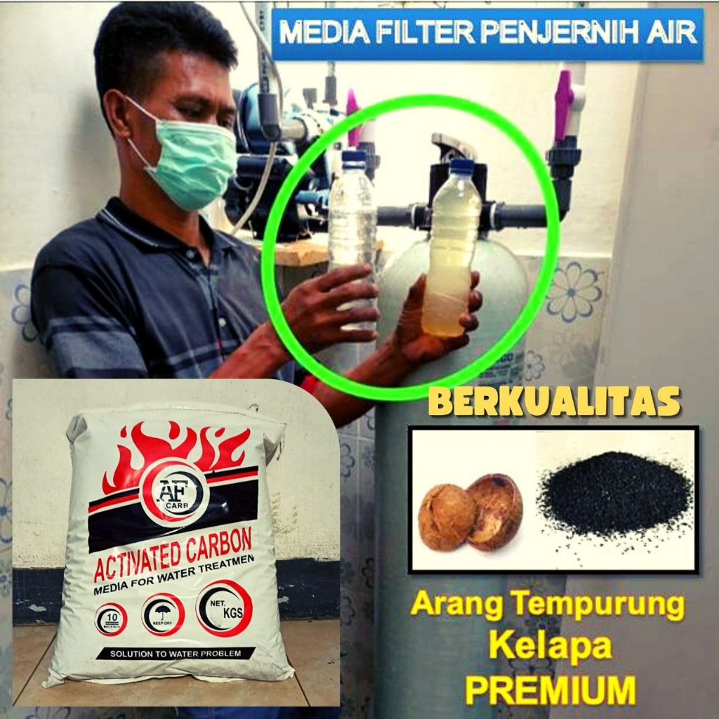 Karbon Aktif 10Kg Media Alat Penyaring Penjernih Air kotor Keruh Air Sumur Kolam Aquarium Activated 