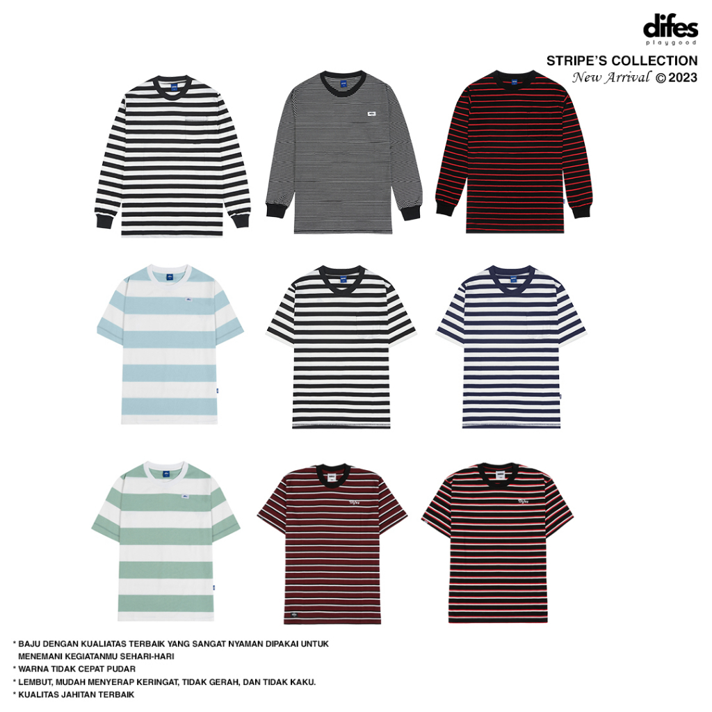 Difes Kaos Pria Wanita Garis-Garis