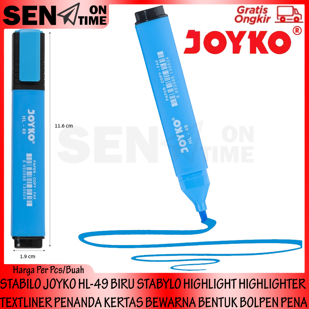 STABILO JOYKO HL-49 BLUE STABYLO BIRU HIGHLIGHT HIGHLIGHTER TEXTLINER PENANDA KERTAS BEWARNA BENTUK 
