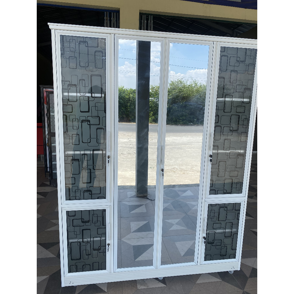 LEMARI ALUMUNIUM KACA PRINTING 4 PINTU