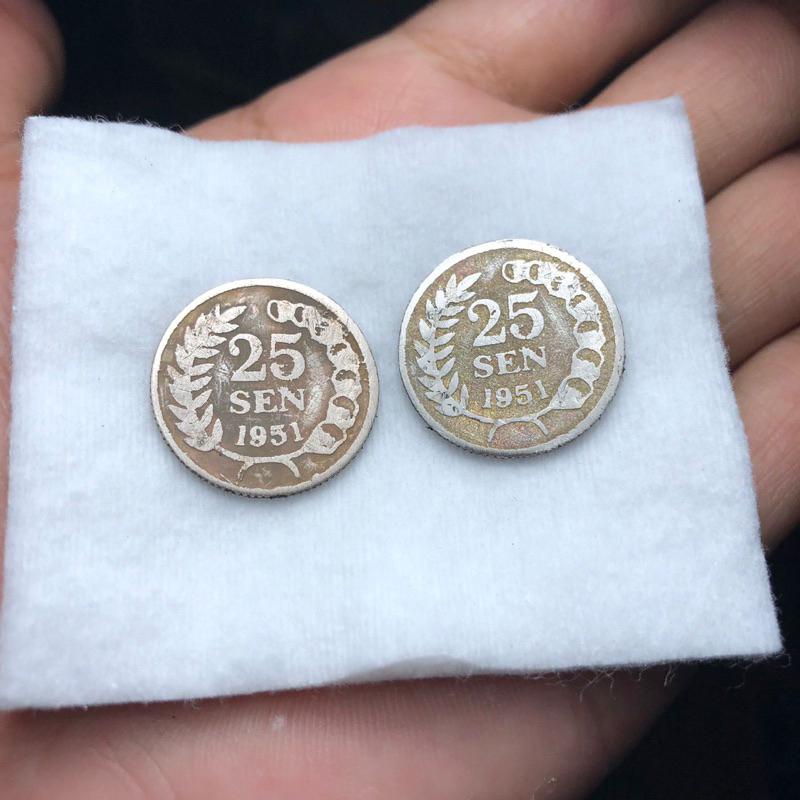 Koin Kuno 25 Sen Dipanegara 1951 Kapas dan Padi 2 Keping
