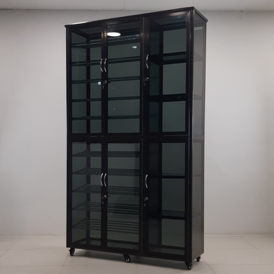 Lemari Rak Sepatu 12 susun dan Rak Helm 6 susun 120x38x207cm full kaca