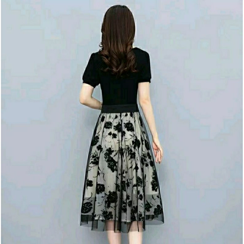 Gaun Besar Benang Jaring Korean Baru/Dress Hitam