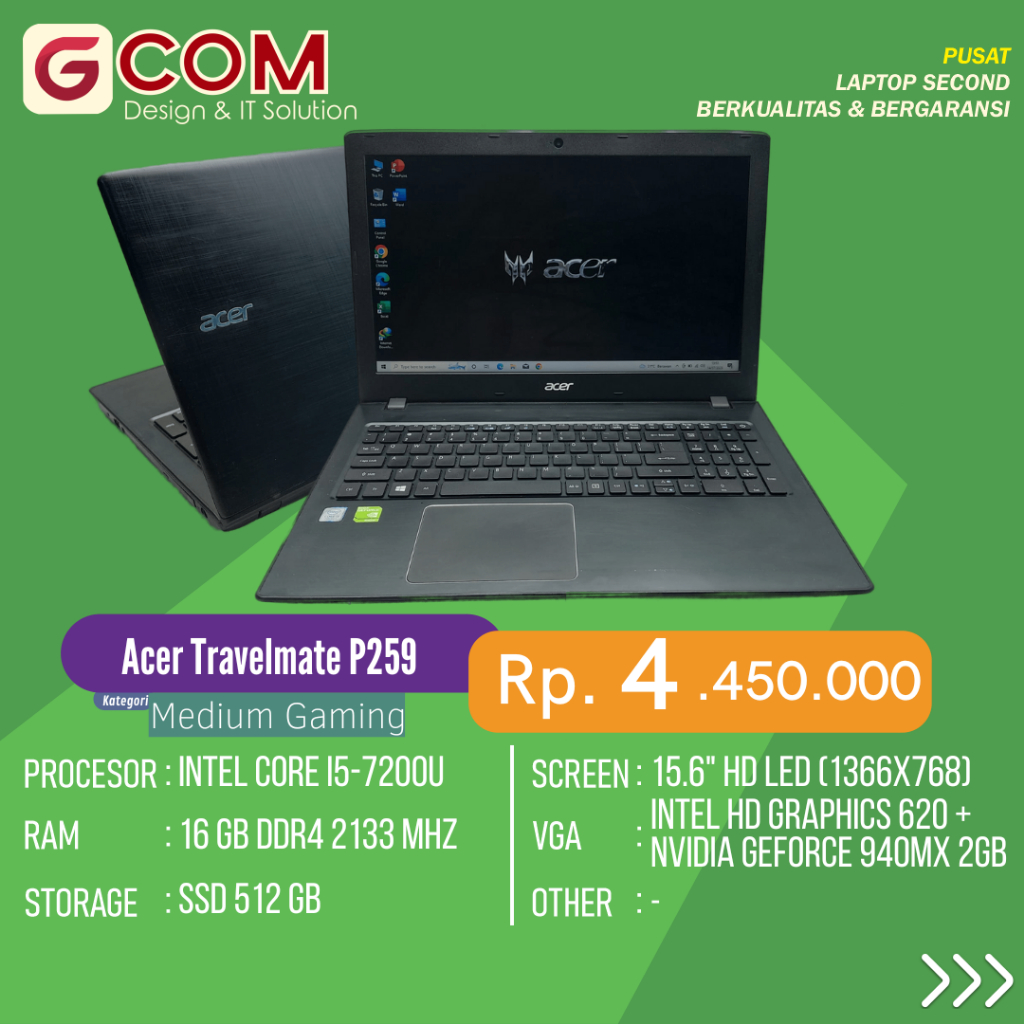 Acer Travelmate P259 i5 gen 7/ 16GB/ 512 GB/ Dual VGA Nvidia 940Mx