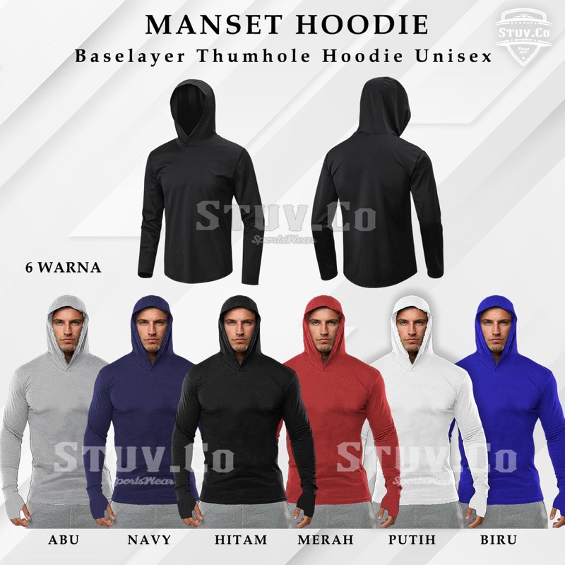 Baju Baselayer Olahraga Hoodie Lengan Panjang Sampai jari (Jogging, Basket, Bola, Lari, Futsal, Mini