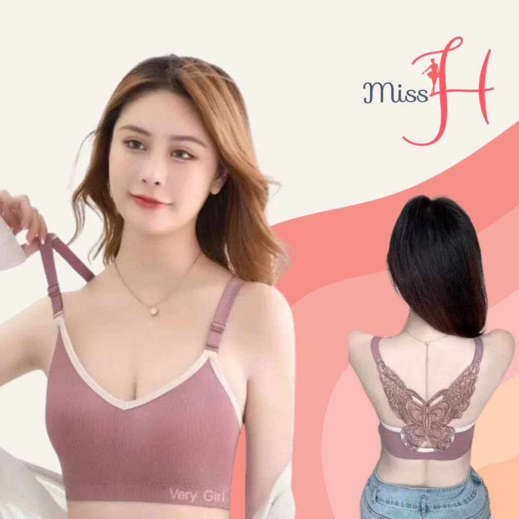 Miss H ~ 255 Bra Sport BH Wanita 1 Set Bra Model Seamless Renda Kupu-Kupu dan Celana Dalam Terbaru F