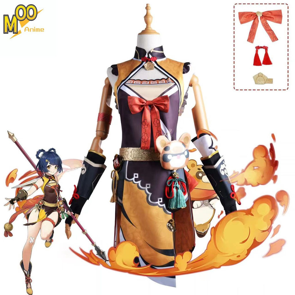 Genshin Impact Xiangling Cosplay Costume Xiangling cosplay Set and wig Christmas Halloween costumes