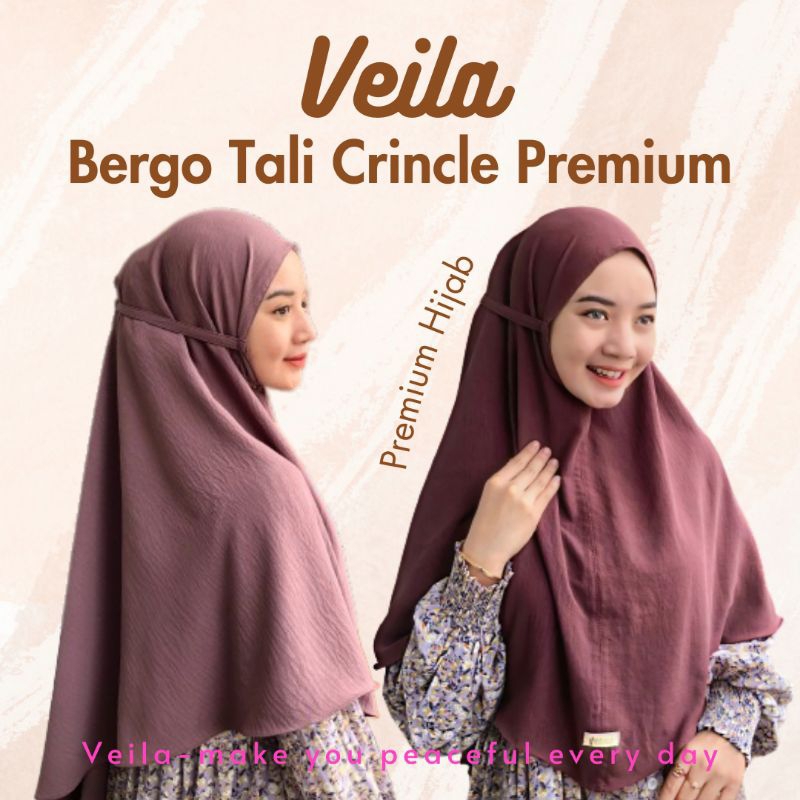 Veila Hijab, Hijab Instan tali, Bergo katun Crinkle star'i, bahan lembut dan adem