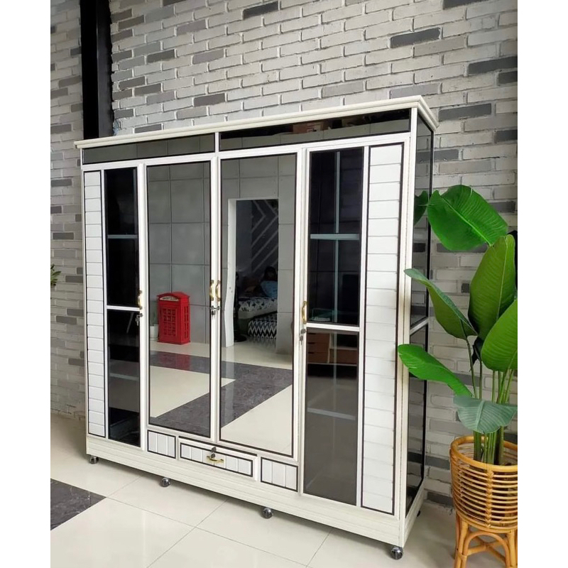 Lemari Baju Full Kaca / Lemari Baju Aluminium Kombinasi