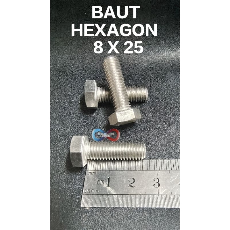 Baut Hexagon Stainless SS 304 8x25