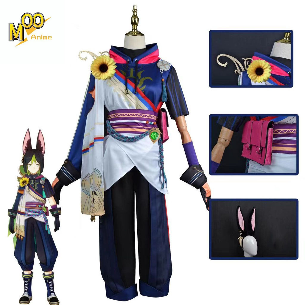 Genshin Impact Tighnari cosplay costume Tighnari Set and Wig and Tail decoration Christmas Halloween