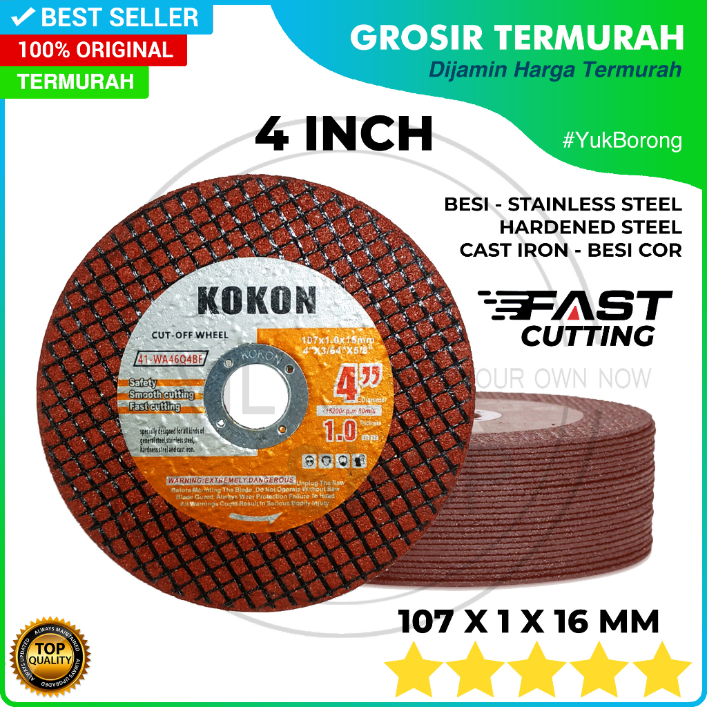 MATA GERINDA POTONG BESI STAINLESS ALUMINIUM KOKON ORIGINAL 4" SLIM / BATU GRENDA GRINDA POTONG STEE