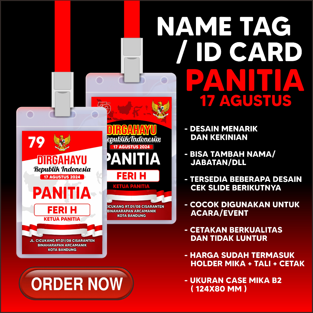 ID CARD HUT RI/ NAME TAG  /ID CARD PANITIA 17 AGUSTUS / ID CARD AGUSTUSAN / ID CARD PANITIA ( BISA P