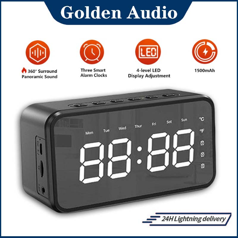 【Ori】LED Display Alarm-LED Display Ultra Bass Speaker Bluetooth 5.0 Jam Alarm FM Radio Wireless Audi
