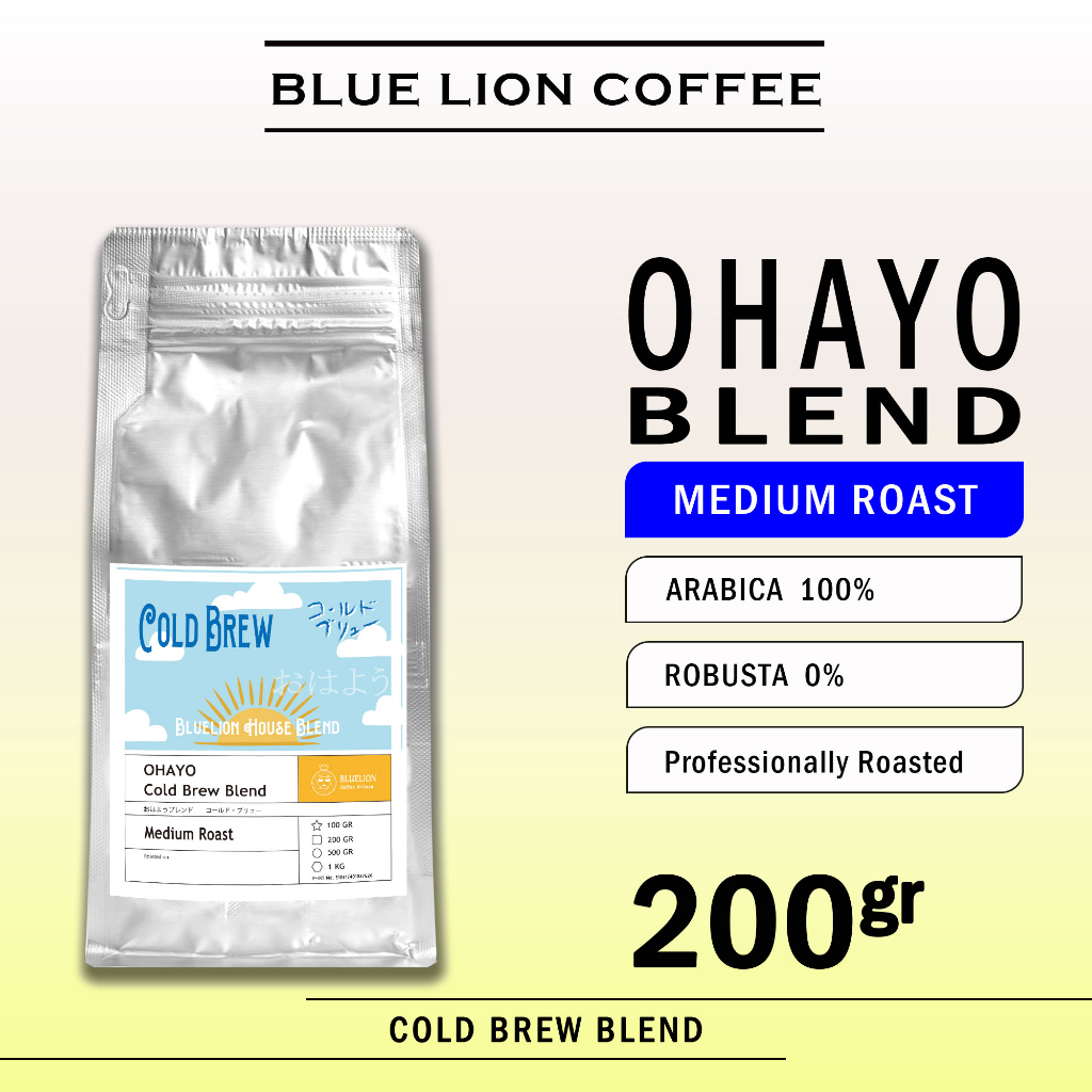 

Cold Brew Ohayo Blend 200 gram Medium Roast Biji Kopi Bubuk 100 Arabica Blue Lion Coffee