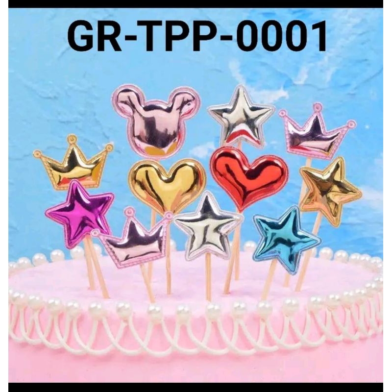 Topper Bintang, Love, Satuan Plastik, Hiasan Kue Bentuk Bintang, Love,Mahkota Plastik Glossy