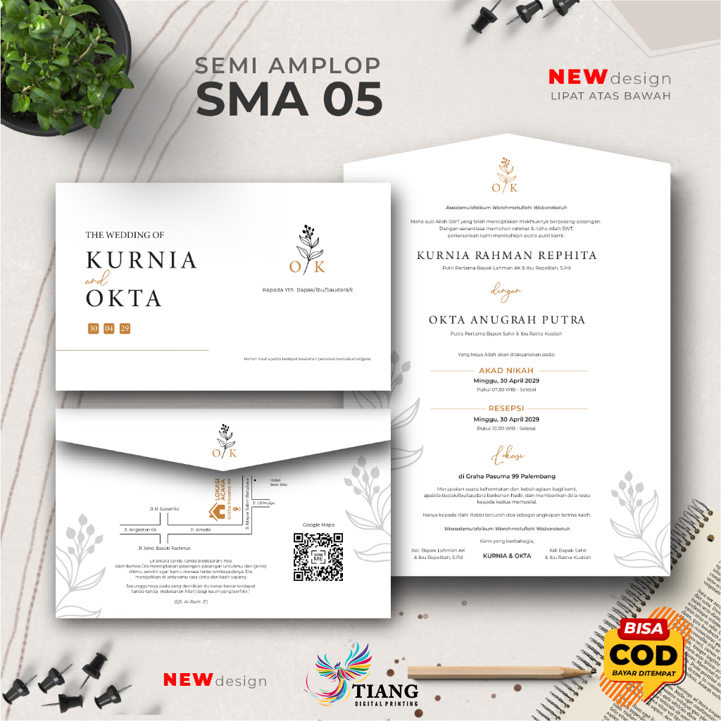 SMA 05 || UNDANGAN NIKAH SEMI AMPLOP || UNDANGAN PERNIKAHAN KEKINIAN SEMI AMPLOP, FLORAL, RUSTIC, VI