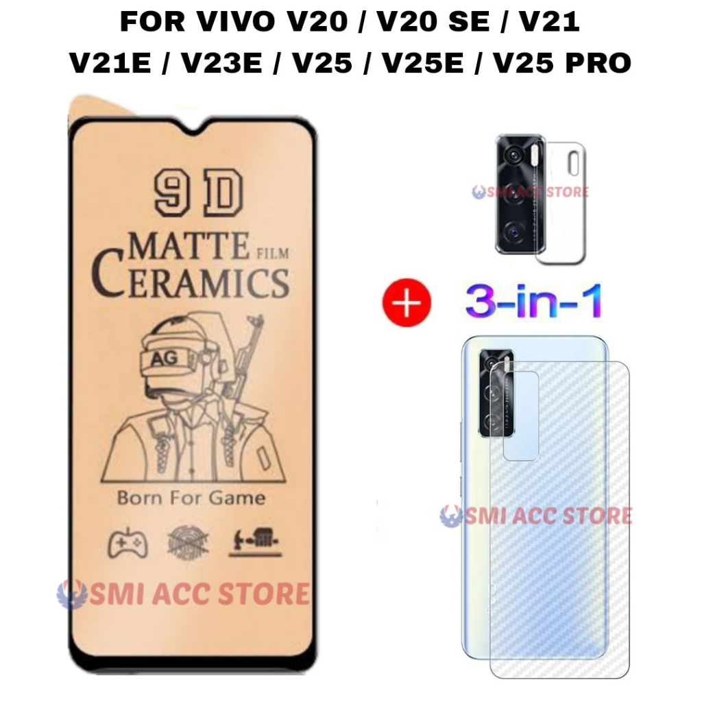 PAKET TG VIVO V23E / V21E / V21 / V20 / V20 SE Tempered Glass Ceramic Matte Anti Glare 9D Anti Gores