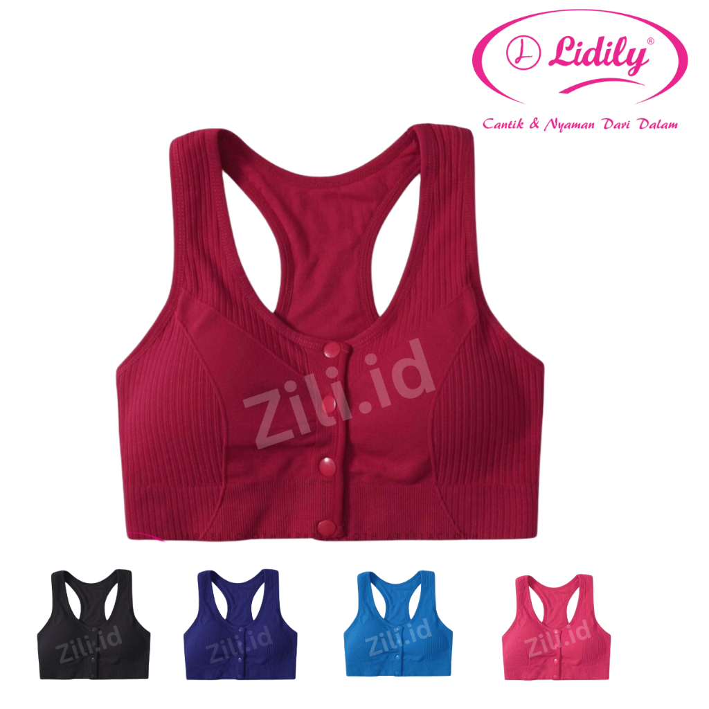 LYDYLY - Bra BH Sport Busa Tanpa Kawat Olahraga Kancing Depan