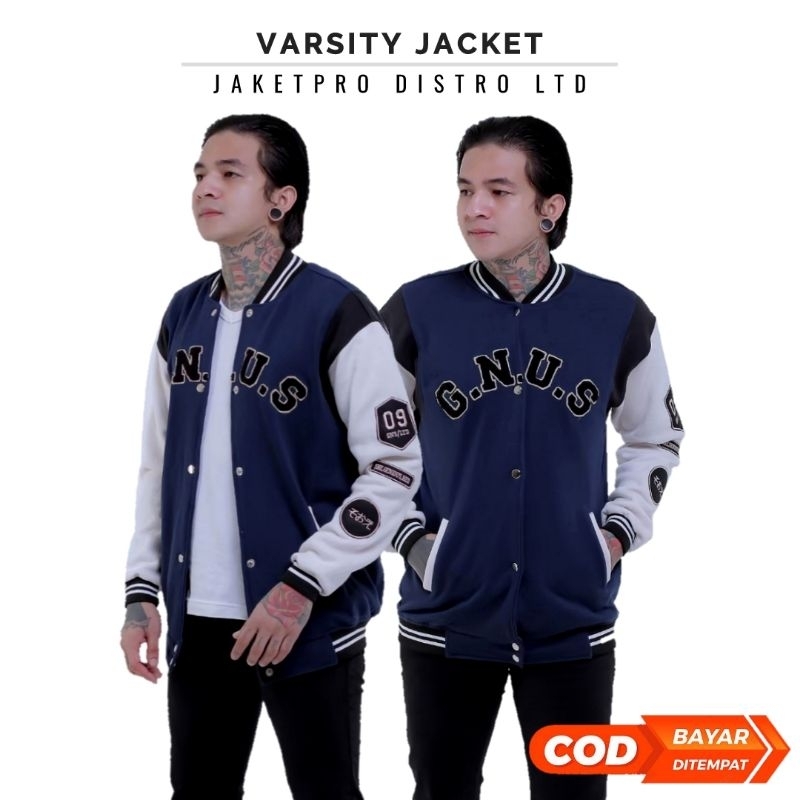 Jaket Varsity Pria Bordir GNUS Tebal Baseball Varsity Jacket Original Genious