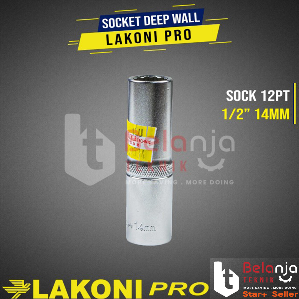 LAKONI PRO Socket Deep Wall 1/2" DR 12 PT Mata Kunci Sok Panjang 14MM