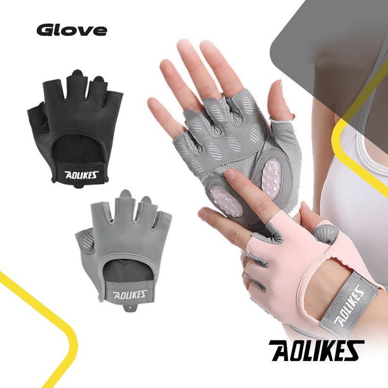 Sarung Tangan Aolikes HS121 Gym Fitness Sport Gloves Anti-Slip Padding Silicone