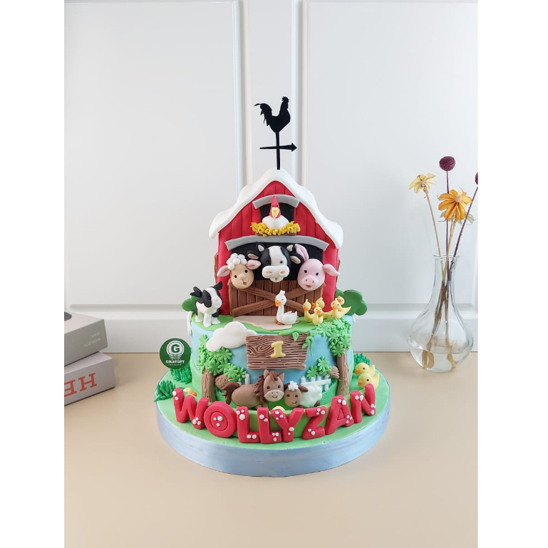 

CAKE TEMA FARMER ANIMALS UK 20+15CM / KUE ULANG TAHUN CUSTOME