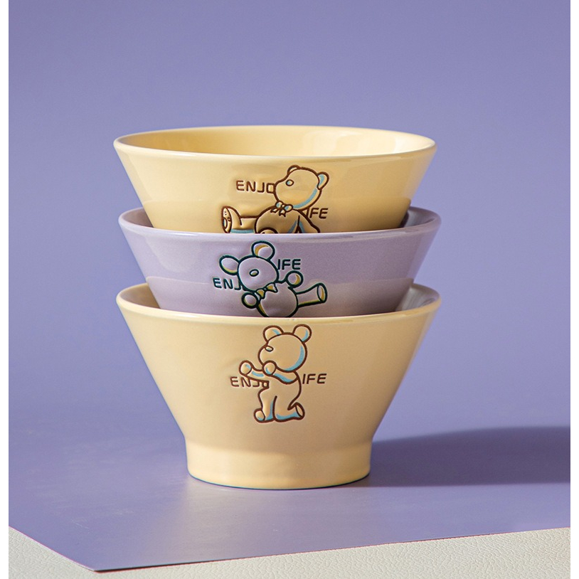 Life Bear Pastel Softy Rice Bowl / Mangkuk Nasi Warna Pastel Korean Style Ungu Kuning keramik cantik unik vintage ceramic porcelain tableware premium dinnerware modern gift dekorasi souvenir