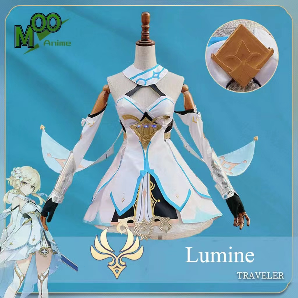 Game Genshin Impact traveler Lumine Cosplay Costume Lumine Luminous accessories costume and wig and 