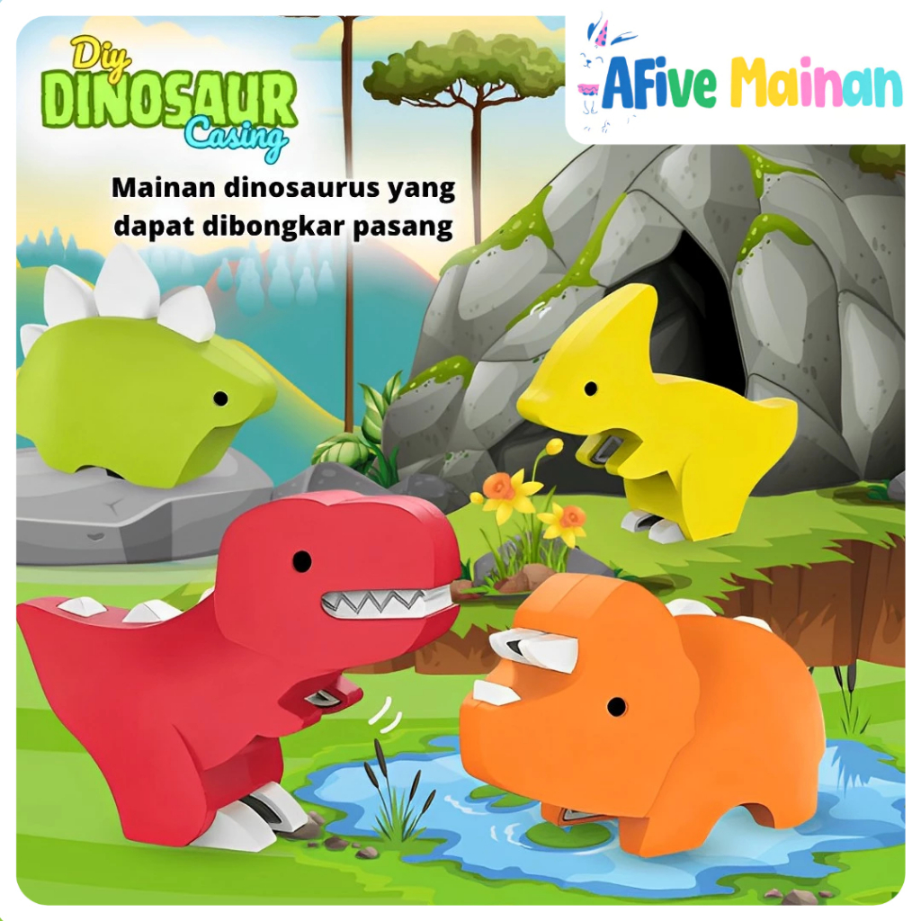 [AFive] Dino Casing Magnetic 3D DIY Bongkar Pasang Mainan Anak Edukasi Motorik Halus 4 8 Tahun Kado