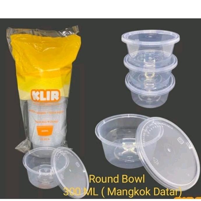Thinwall KLIR Mangkok 300ml- Thinwall Mangkok Datar 300 ml- Round 300 Ml KLIR Isi 25 Pcs/pack