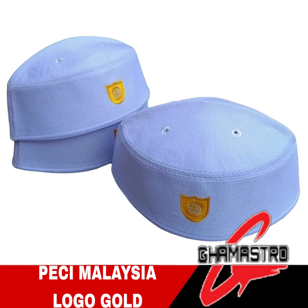 Peci Putih Malaysia Kopyah Malaysia Songkok Putih Logo Kuning