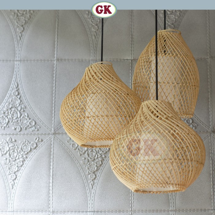 Lampu gantung meja makan cafe resto rotan kombinasi 1042