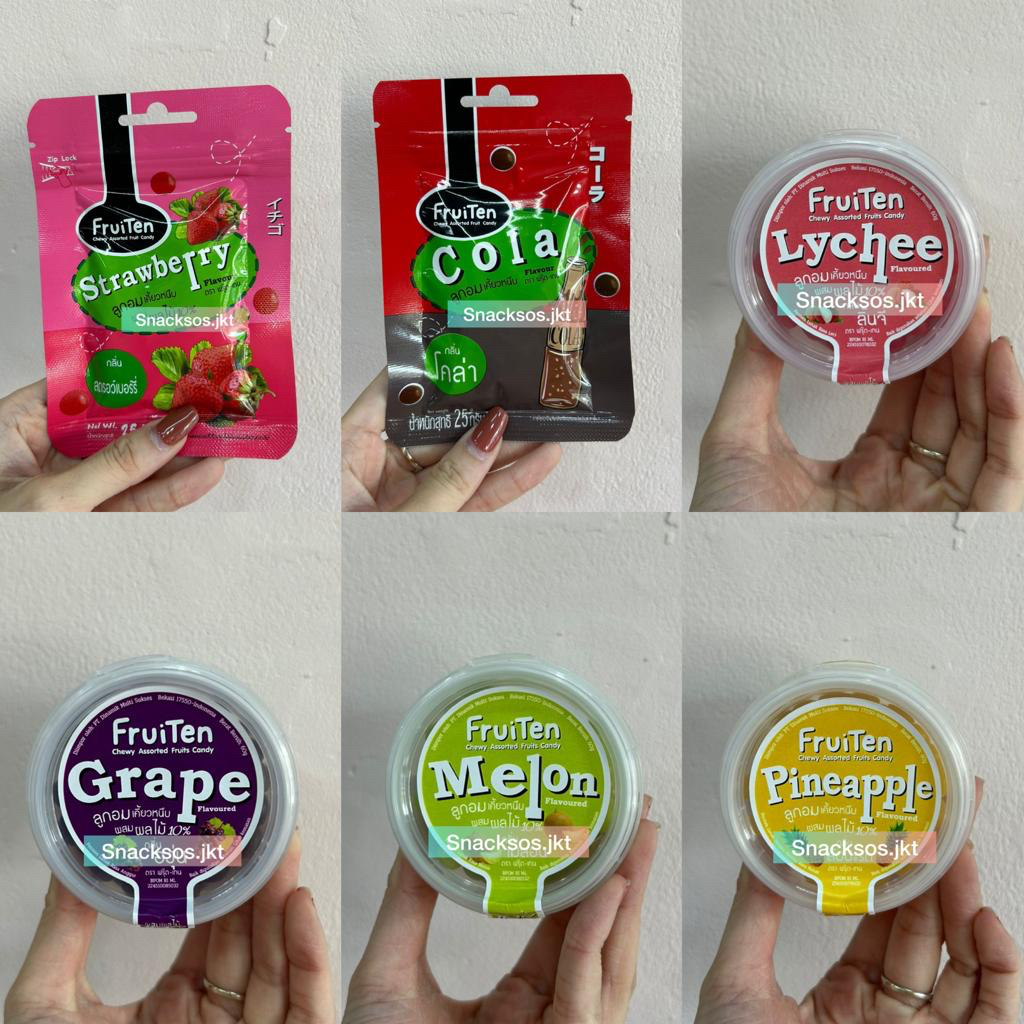 

FRUITEN CHEWY ASSORTED FRUIT CANDY STRAWBERRY / COLA / LYCHEE / MELON / GRAPE / PINEAPPLE