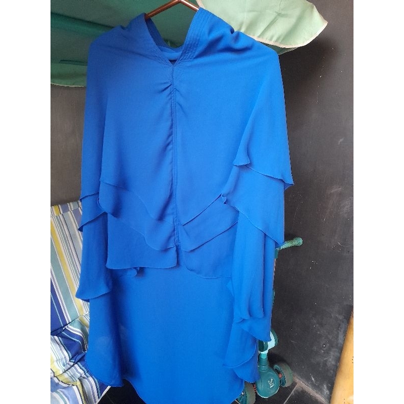 Khimar Jilbab Bergo Hijab Syari Biru Elektrik 3 layer
