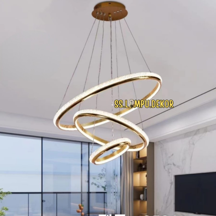 Lampu Gantung LED Ring Kristal Gold minimalis modern 2 sisi mewah