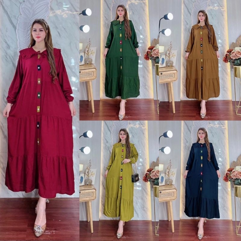 gamis midi polos kancing susun 3 /maxi dress gamis rayon premium / baju lebaran MIDI DRESS GAMIS | T