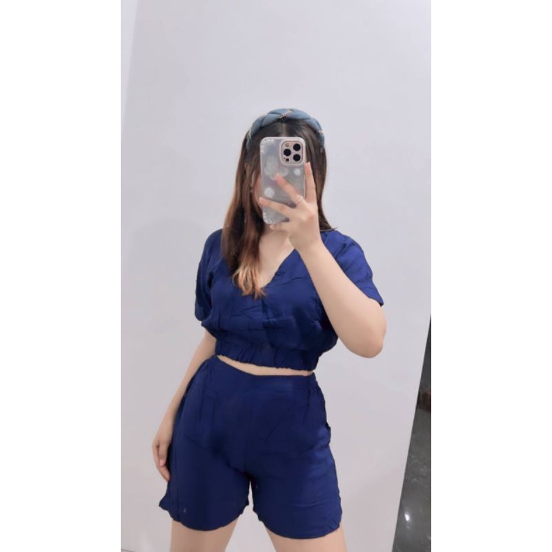 daster bali setelan pendek crop polos