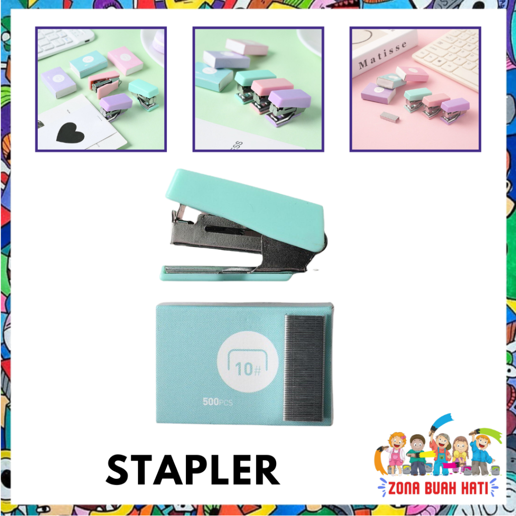 

ZBH Mini Stapler Set Macaron Color Staples Mini Ukuran Kecil Unik Kemasan Box Lucu Free Isi Warna Pastel Perlengkapan Kantor