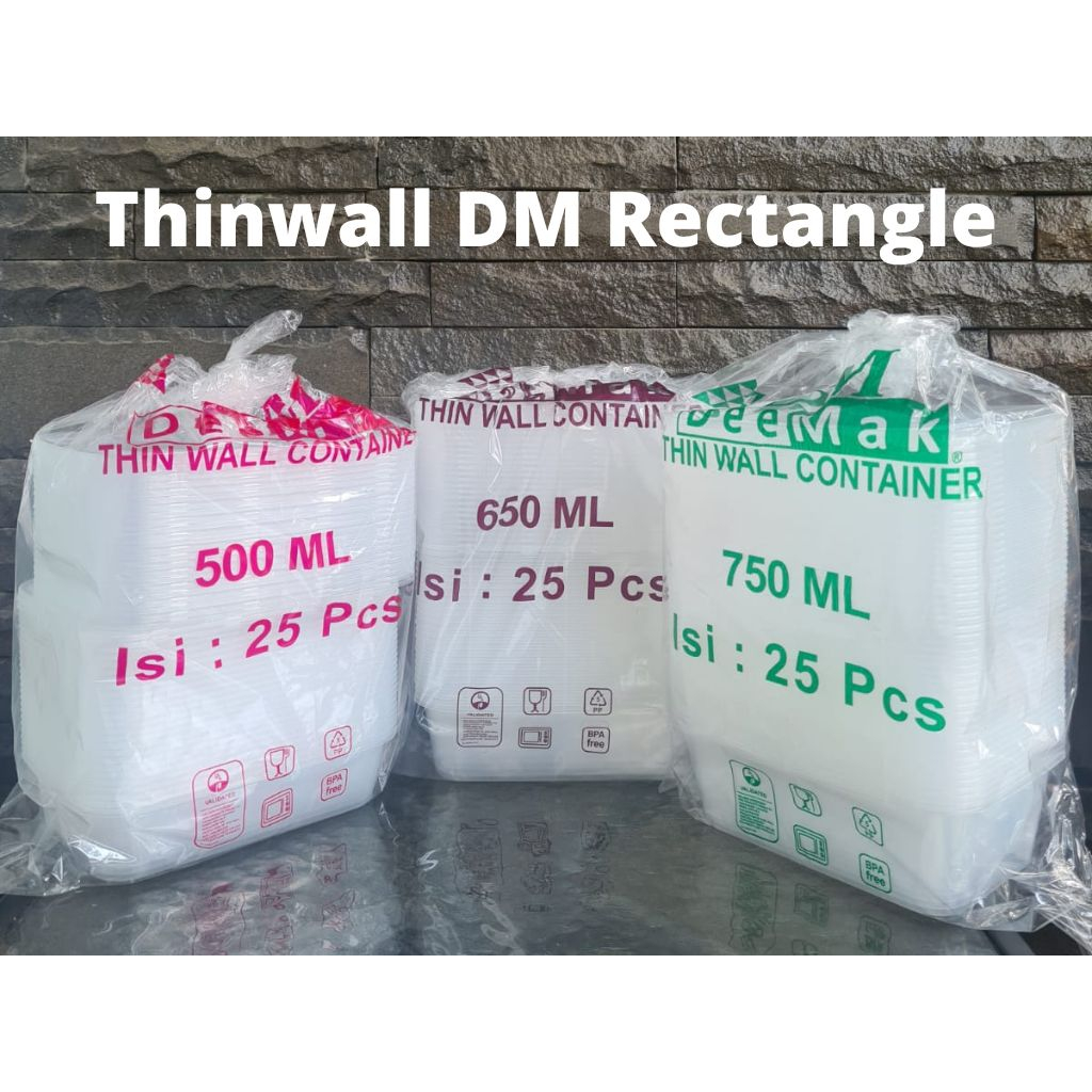 Thinwall DM Rectangle/Persegi Panjang / REC Ukuran 500ml, 650ml, 750ml Isi 25 pcs Thinwall Merk DM Termurah