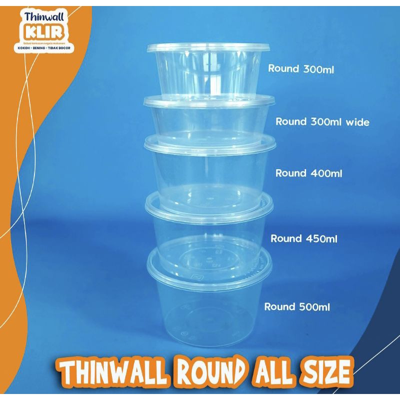 KLIR Thinwall 400ml 450ml Round bowl wadah bulat mangkok plastik tempat makanan sup bakso salad buah