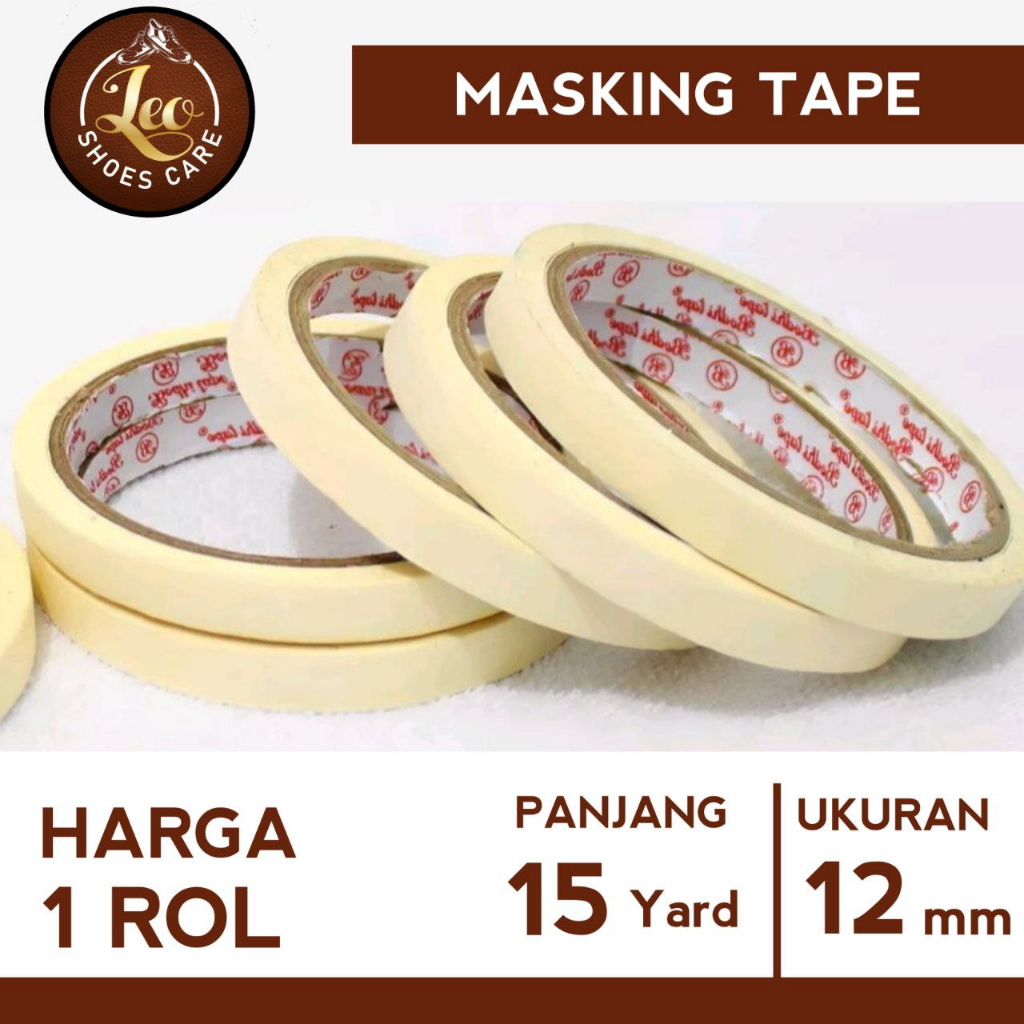 Lakban Kertas Putih / Masking Tape 12 MM x 15 YARD / Selotip Kertas - Leo