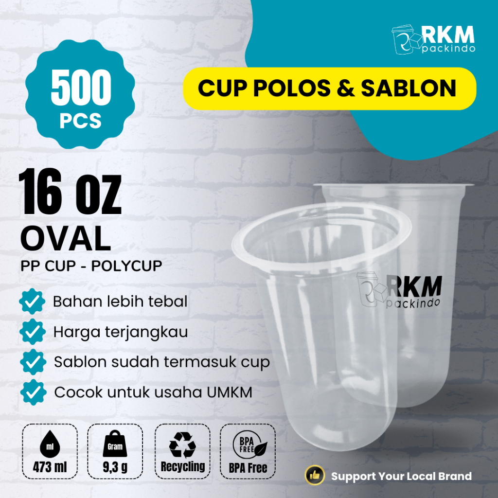 (500pcs) CUSTOM GELAS PP / SABLON GELAS PP / SABLON CUP PP POLYCUP 16oz OVAL