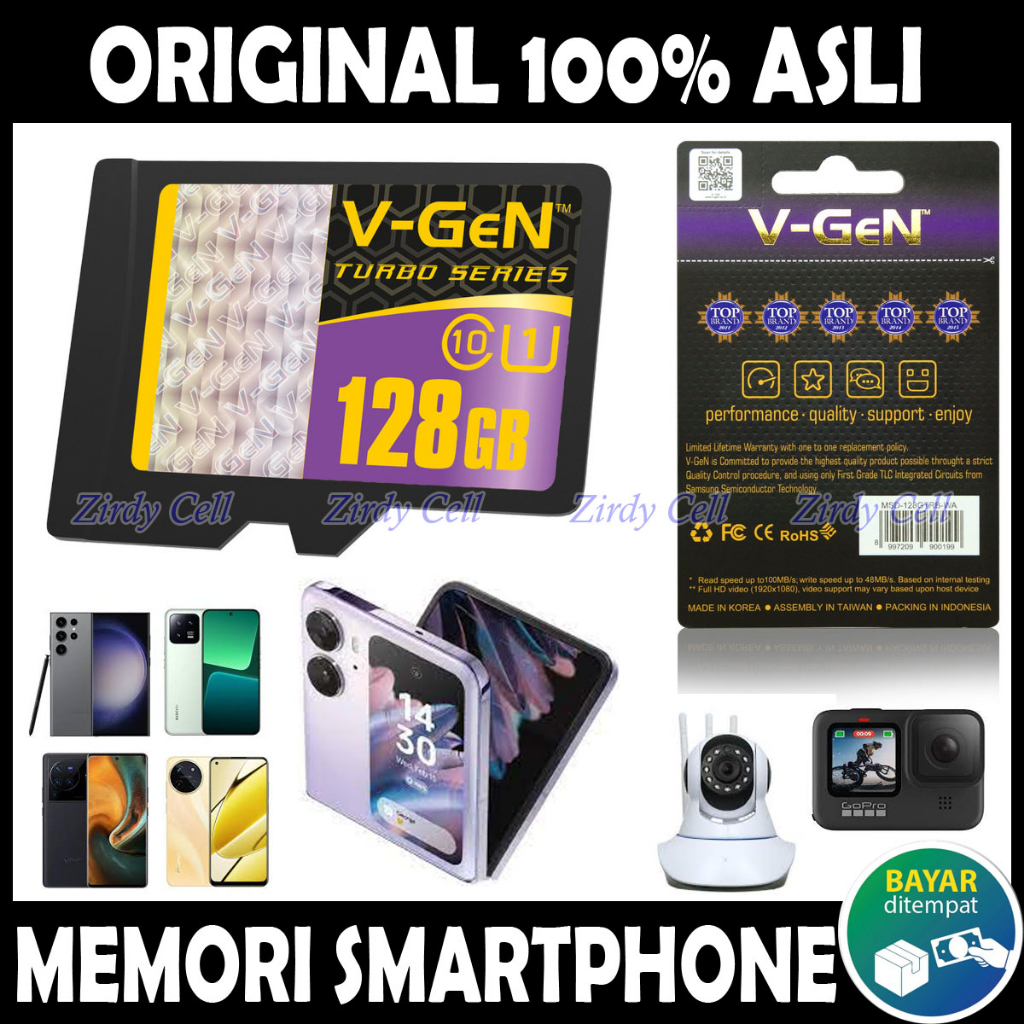 Kartu Memori Original 128GB untuk HP REALME 11 C67 11X 10 10I 9 9I 8 7 NEO 6 6I C55 C53 C51 C35 NARZO 30 50 C33 C31 C30 C25 C11 C15 C20 C2 C3 2 3 4 PRO Kapsitas 64GB 32GB 16GB 8GB 4GB 128 64 32 16 8 4 GB Gaming Micro SD Memory Eksternal ASLI V-Gen Vgen