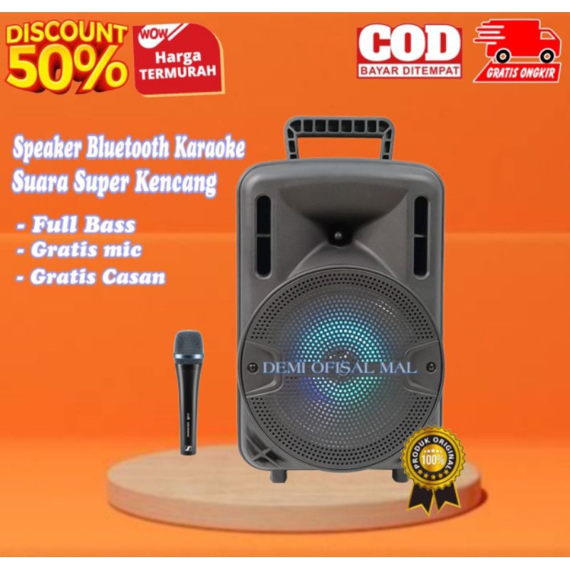 TERMURAH Speaker Bluetooth Karaoke Extra Bass Free Mic Ukuran Besar/Salon Sepeker Aktif Jumbo Suara 