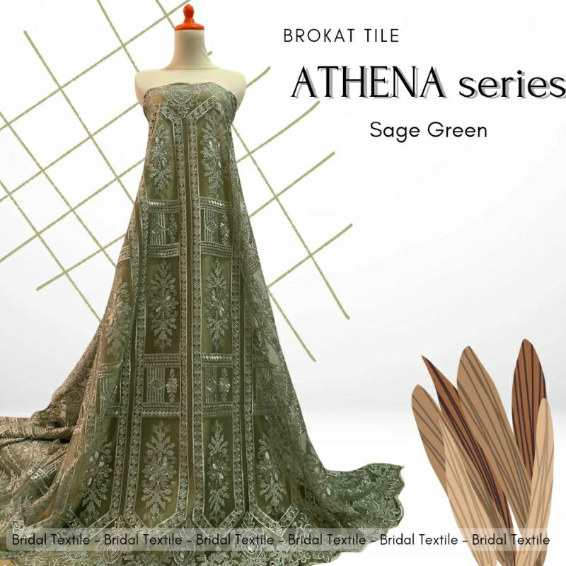 Kain Brokat Meteran Tile Tulle Etnik Sapto Bahan Kebaya Non Glitter Athena Luxury Warna Hijau Sage G