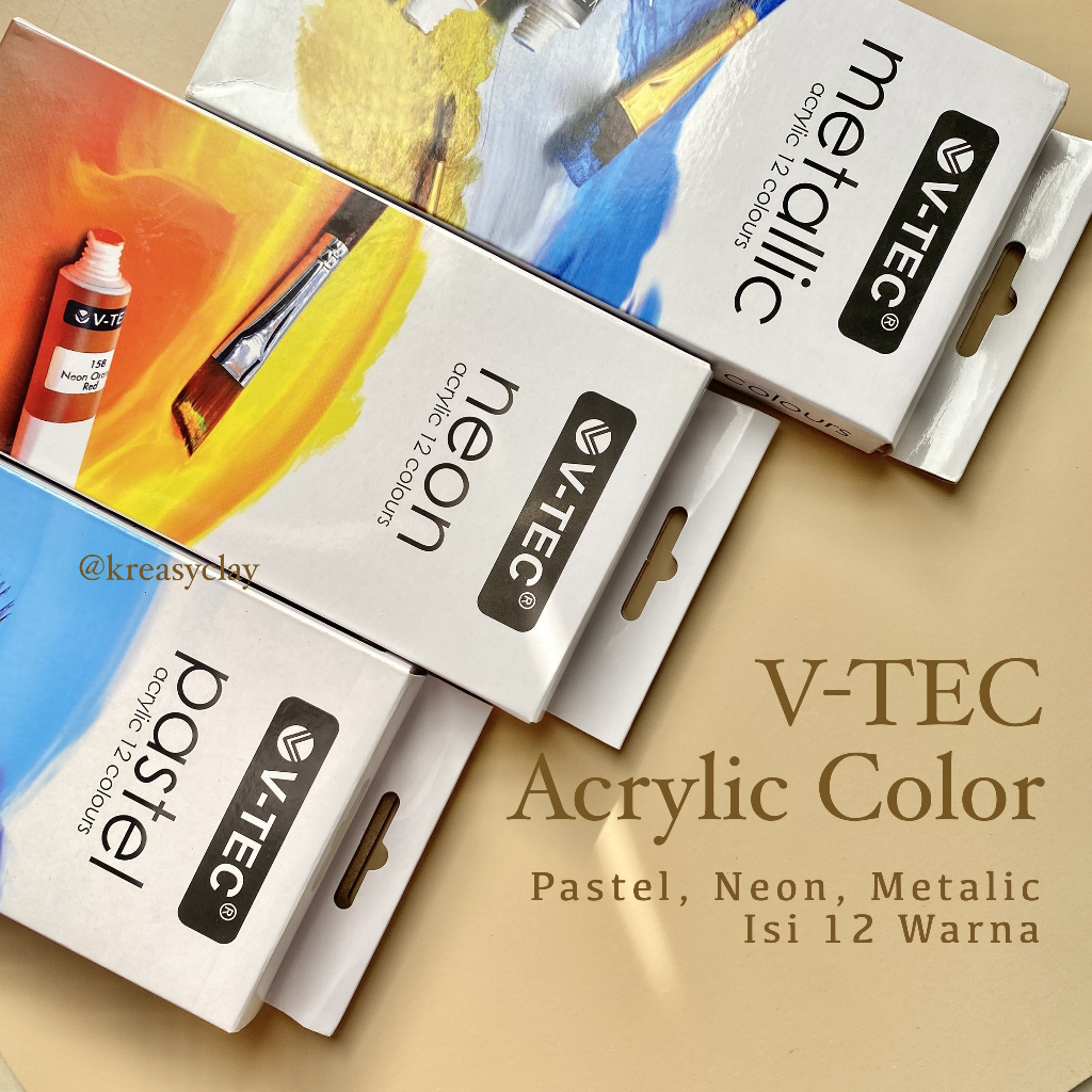 

V-TEC Cat Akrilik Isi 12 Warna - Acrylic Color Pastel Neon Metalic - Cat Lukis