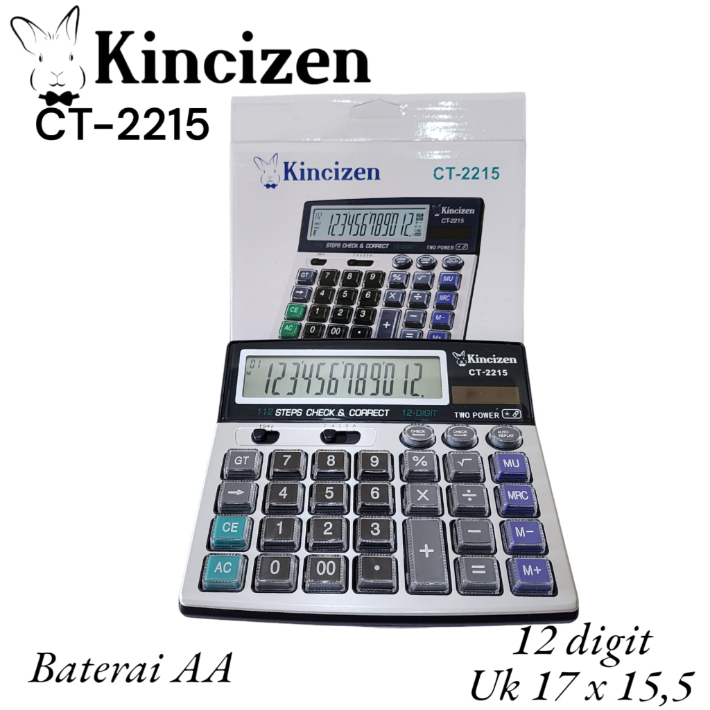 

RB KINCIZEN Kalkulator CT-2215 Calculator 12 digit dual power Kalkulator Citizen CT 2215 SOLAR POWER