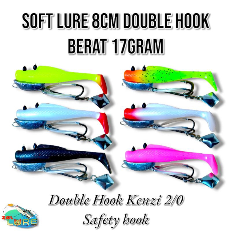 SOFT LURE 8CM BERAT 17GRAM. DOUBLE HOOK KENZI 2/0 SAFETY HOOK