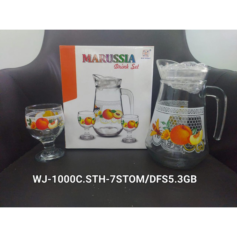 Pitcher Drink Set Printing Bagus/Pitcher Gelas Set/Teko Kaca Minuman/Botol air 1 Liter/Pitcher 1 lit